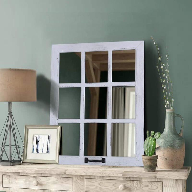 LOSOUR Decorative Wall Mirror-Distressed Wood Windowpane Mirror- Farmhouse Mirrors for Wall with Hanging Hardware for Bedroom Living Room Bathroom Kitchen (ï¼‘, 18Wx23L) - Image 4